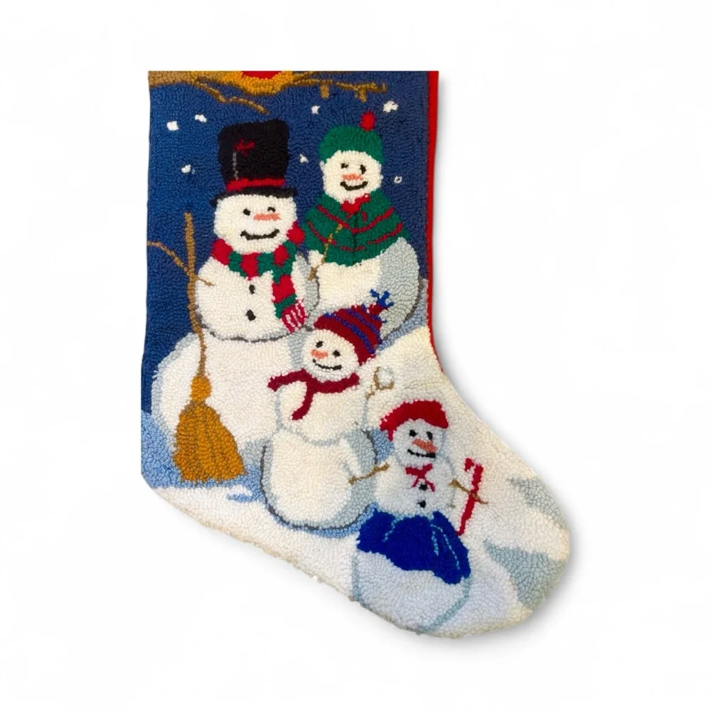 Vintage Festive Latch hook  Snowman Family Christmas Stocking - like new